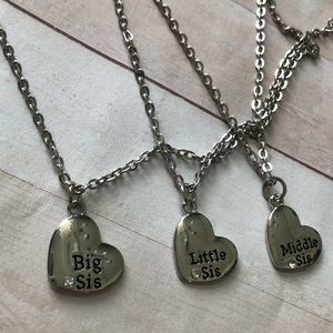 Handmade set of three sisters charm necklaces